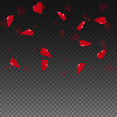 3d hearts valentine background. Top gradient square on transparent grid dark background. 3d hearts valentines day bizarre design. Vector illustration.