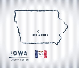 Map of Iowa, Chalk sketch vector illustration