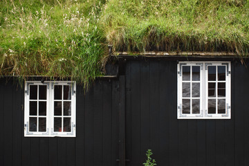 Black House with Grass on Roof