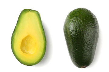 healthy food. sliced avocado isolated on white background. top view