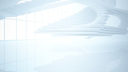 Abstract white parametric interior with window. 3D illustration and rendering.