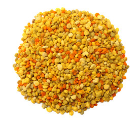 Honey bee pollen isolated on white background. top view