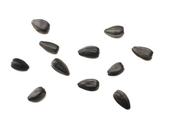 sunflower seeds isolated on white background. top view