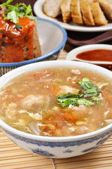 Pork thick soup on dinner table      