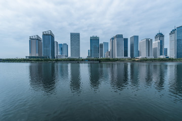 modern city waterfront downtown skyline,China.