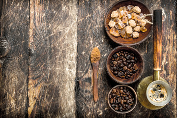 Obraz na płótnie Canvas Coffee background. Fresh coffee with beans.