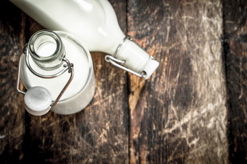 Bottles with fresh milk.