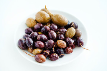black and green marinated olives