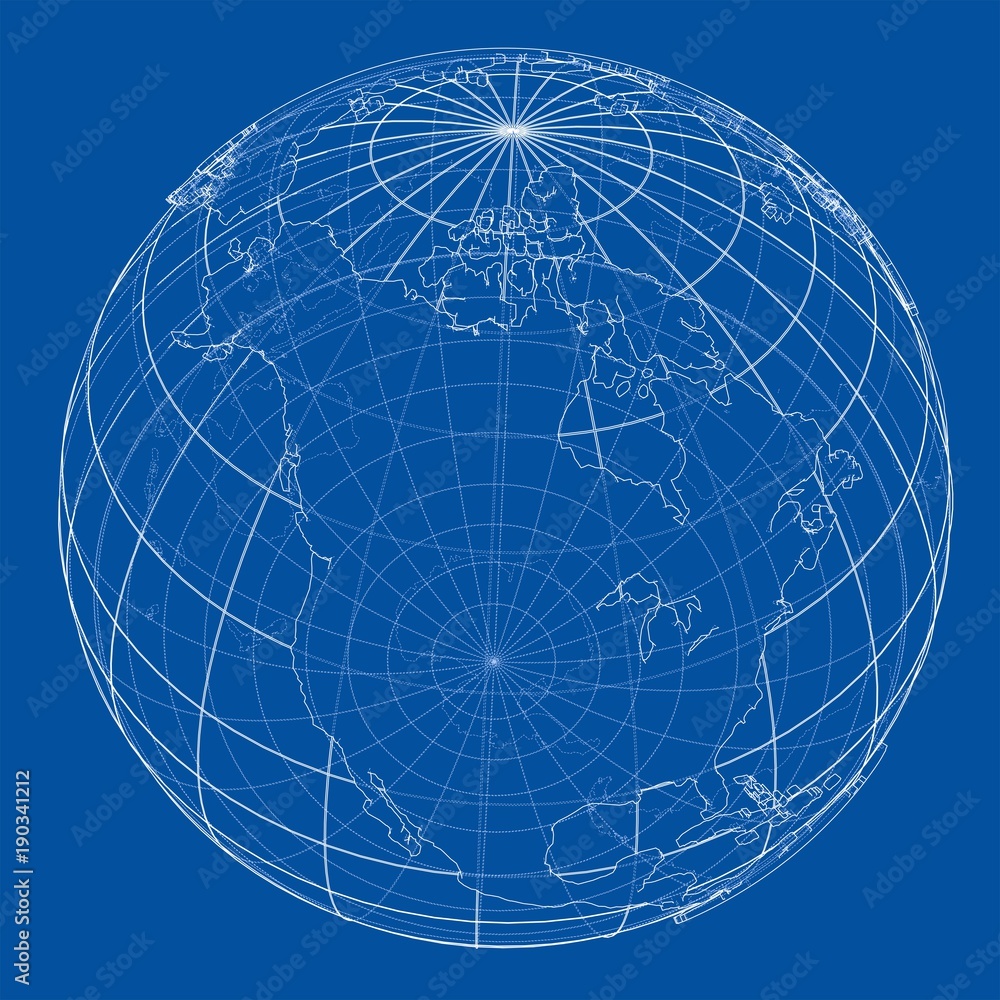 Poster globe contour. vector rendering of 3d