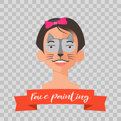 Kid with cat face painting vector illustration