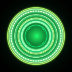 Green neon circles background. Abstract bright neon background. 