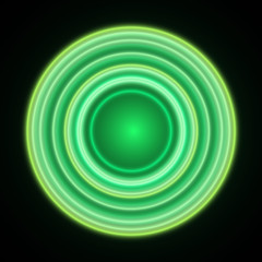 Green neon circles background. Abstract bright neon background. 