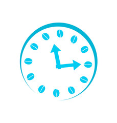 clock icon vector line coffee beans in blue isolated.