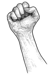 Clenched fist illustration, drawing, engraving, ink, line art, vector