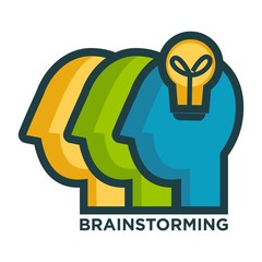 Brainstorming creative icon of head and idea lamp light
