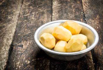 Peeled potatoes in a bowl.