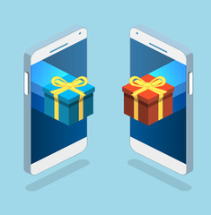 Isometric flat online order conceptual composition with c gift box