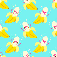 vector cartoon kawaii style banana seamless pattern