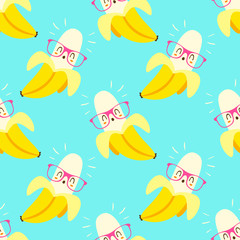 vector cartoon kawaii style banana seamless pattern