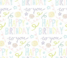 Fototapeta premium Happy birthday hand drawn doodle pattern