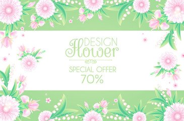 Flower Card. Cute Card Design Template for Birthday, Anniversary, Wedding, Baby and Bride Shower and so on.