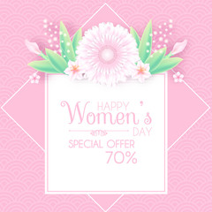 8 March. Women's Day Greeting and Invitation with Soft Flowers. Cute Card Design Template for Birthday, Anniversary, Wedding, Baby and Bride Shower and so on.