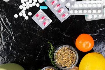 Natural medicine vs conventional medicine concept.