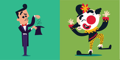 Magician & joker flat design