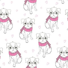 Pug dog. Seamless vector pattern