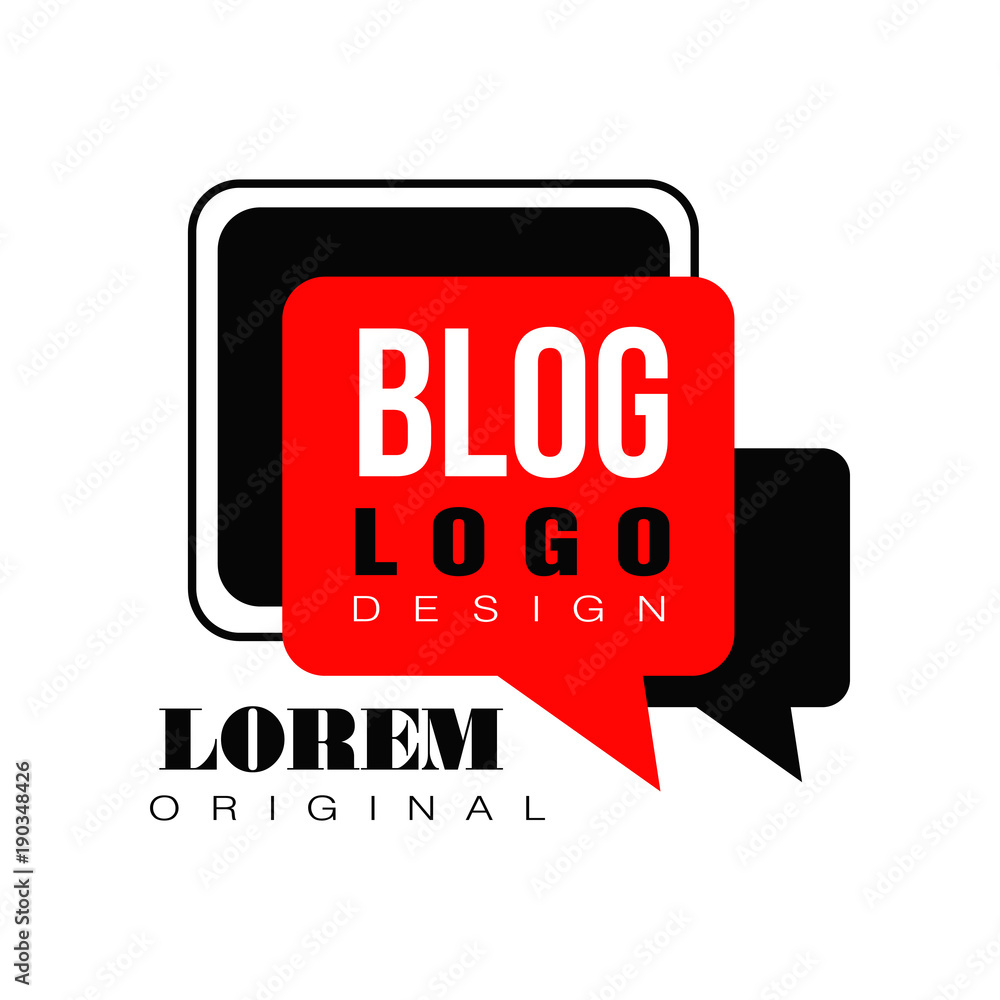 Aufkleber minimalist vlog or video blog emblem with black and red speech bubbles. simple vector label for inte