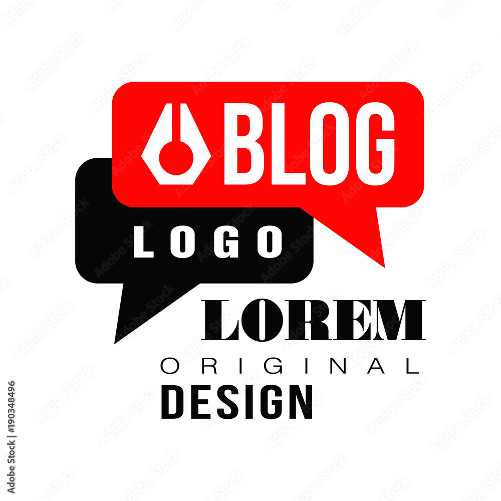 Poster vlog or video blog label with black and red speech bubbles. original vector emblem for internet or o