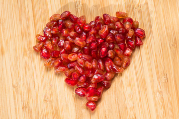 Pomegranate granule like a heart.