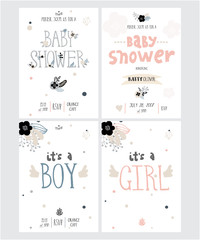 Set of perfect vector card templates. Ideal for baby shower, mothers day, valentines day, birthday cards, invitations, prints, scrapbook