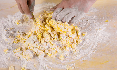 make the dough for homemade pasta with flour and eggs