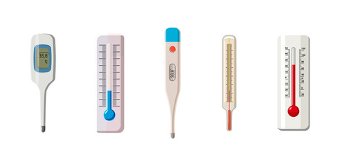 Thermometer icon set, cartoon style - obrazy, fototapety, plakaty