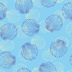 Fototapeta na wymiar Vector seamless pattern with hand drawn scallop shells. Beautiful marine design elements, perfect for prints and patterns.