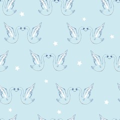 Seamless pattern with white swans. Vector.