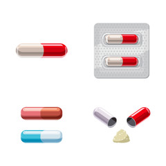 Capsule icon set, cartoon style