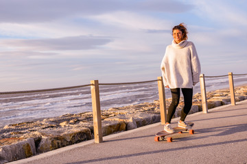 Girl riding a skateboard