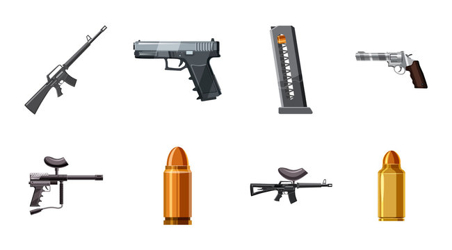 Weapons icon set, cartoon style