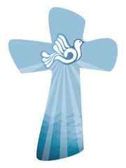 Christian cross baptism. Holy spirit symbol with dove with rays