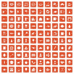 100 cooking icons set grunge orange