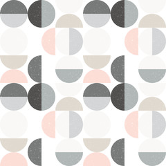 Modernes Vektor abstraktes nahtloses geometrisches Muster mit Halbkreisen und Kreisen im skandinavischen Retrostil