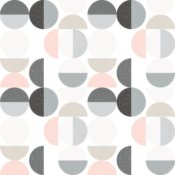 Fototapeta Modern vector abstract seamless geometric pattern with semi circles and circles in retro scandinavian style