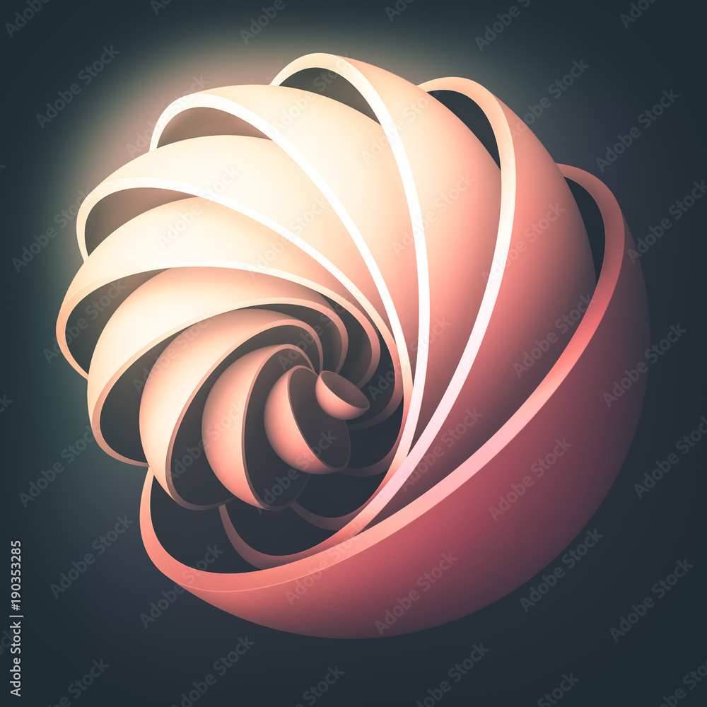 Poster 3d render abstract background. colorful illuminated shapes in motion. hemisphere revolve in a spiral