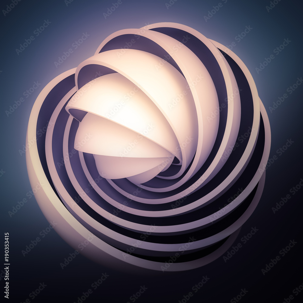Poster 3d render abstract background. colorful illuminated shapes in motion. hemisphere revolve in a spiral