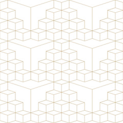 Abstract geometric 3d grid seamless pattern, gold and white texture
