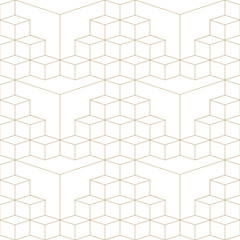 Abstract geometric 3d grid seamless pattern, gold and white texture