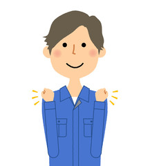 作業服の男性　ガッツポーズ