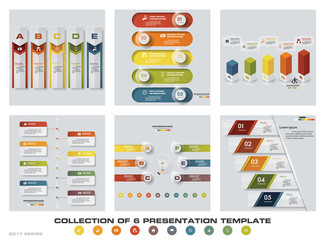Collection of 6 design colorful presentation templates. EPS10. Set of infographics design vector and business icons.